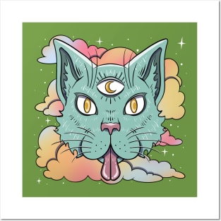 Magical Moon Cat Against the Sky Posters and Art